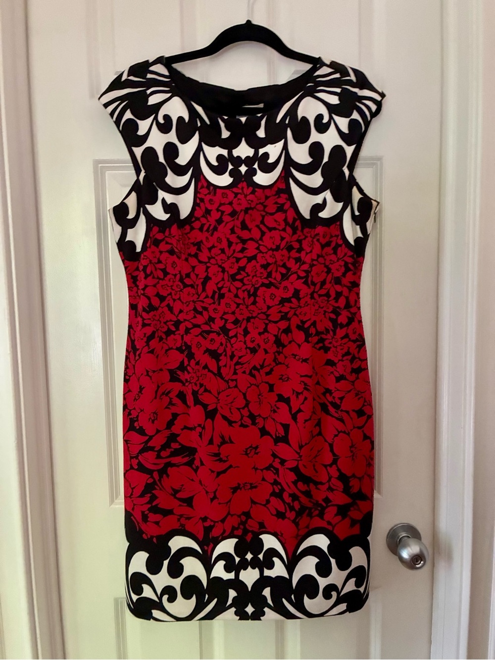 Floral Red and Black Sheath Dress